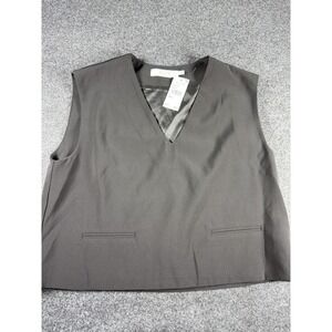 ASTR The Label Vest Womens Large Black AT18716 Sleeveless V Neck Career Top